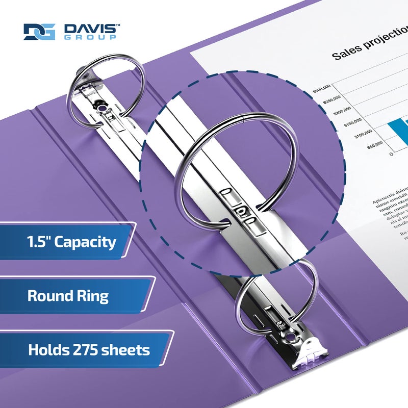 Davis Group Easyview Premium 3-Ring Binders with Clear-View Covers and Round Rings, Binders for School or Office, 1.5 Inch, Pack of 6, Purple - Image 2